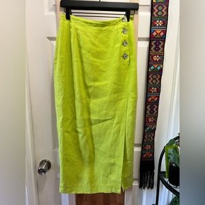 David N Lime green linen midi skirt S/M